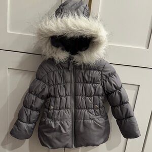 Weather Tamer Gray Kids Puffer Jacket with Faux Fur Trim size 3T